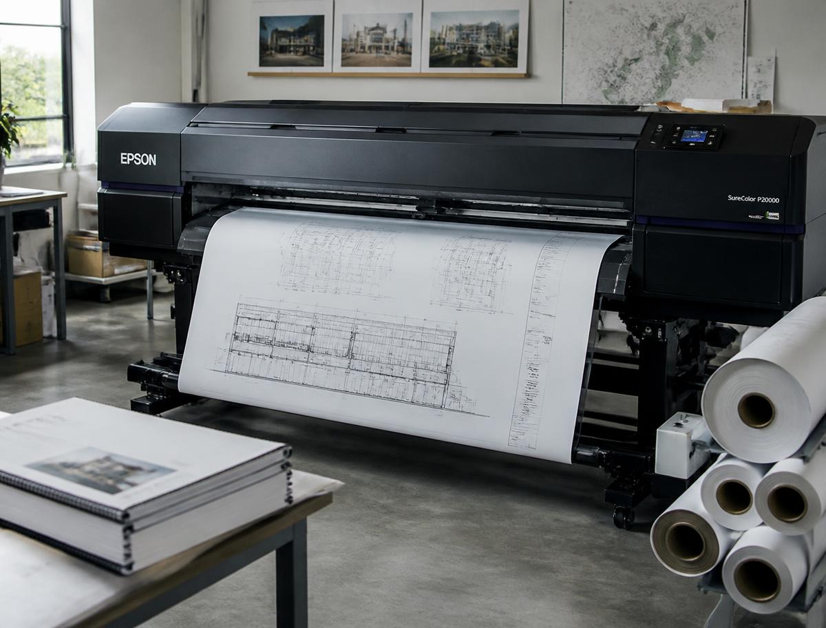 Large-format printer producing an architectural drawing
